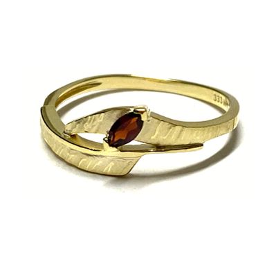 Goldring 333/- Gold Granat rot navette Schmuckring Ring #60