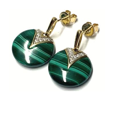 Ohrstecker 375/- Gelbgold Malachit Donut + Diamanten 0,09ct Ohrring Klassiker