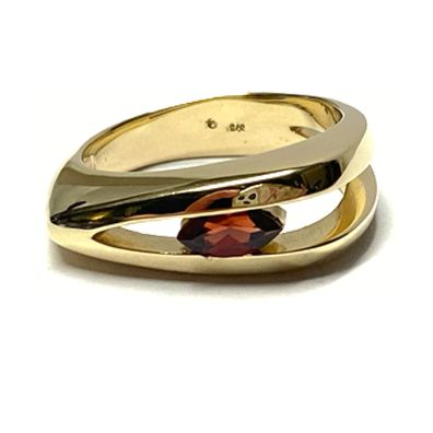 Goldring 375/- Gold Granat rot navette Schmuckring Ring modern #57