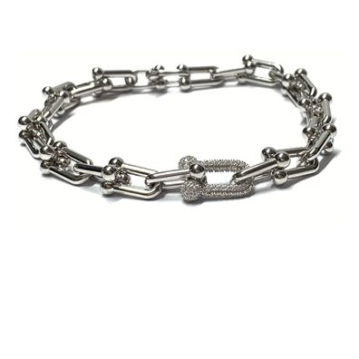 Armband 925/- Silber rhodiniert Zirkonia Fantasiemuster beweglich stabil Weitanker