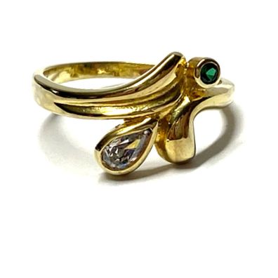 Ring 333/- Gelbgold Zirkonia grün + weiß Glanz Klassiker Schmuckring Bandring #51