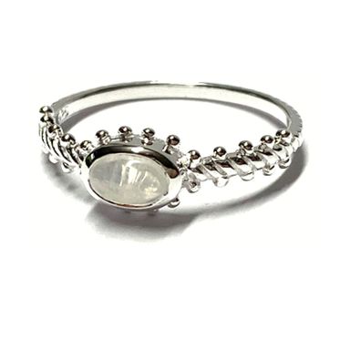 Silberring 925/- Mondstein oval schmal dezent Muster #55