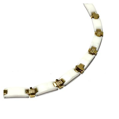 Kette Edelstahl Keramik weiß vergoldet Zirkonia üppig 48 / 50cm