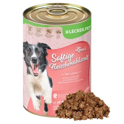 6 - 24 Stk. Lecker. Pet® Luna's Saftige Fleischmahlzeit mit Lamm Hundefutter Nassfut