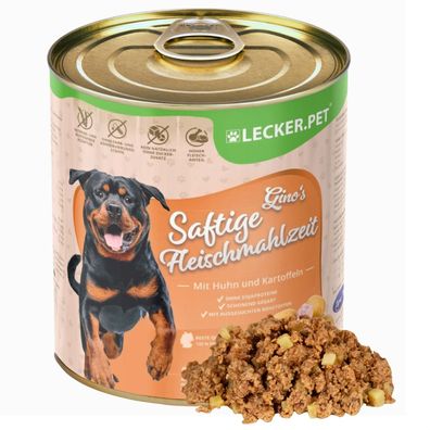 6 - 18 Stk. Lecker. Pet® Gino's Saftige Fleischmahlzeit mit Huhn & Kartoffeln Hundef