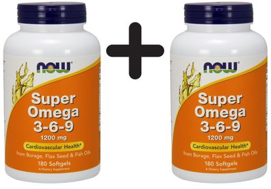 2 x NOW Foods Super Omega 3-6-9, 1200mg - 180 softgels