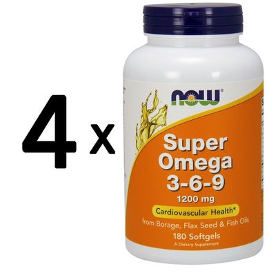 4 x NOW Foods Super Omega 3-6-9, 1200mg - 180 softgels