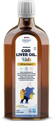 Norwegian Cod Liver Oil Kids, 500mg Omega 3 (Lemon) - 250 ml