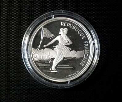 Frankreich 100 Francs 1989 Eiskunstlaufpaar Olympische Spiele 1992 PP Silber