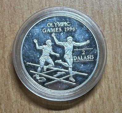 Olympische Sommerspiele in Atlanta Gambia 2 Dalasis 1996 Münze Silber