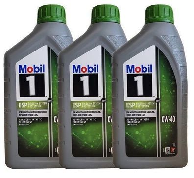 Mobil 1 ESP X4 0W 40 VW 511 00, Porsche C40 ACEA C3 3x 1 Liter Motoröl