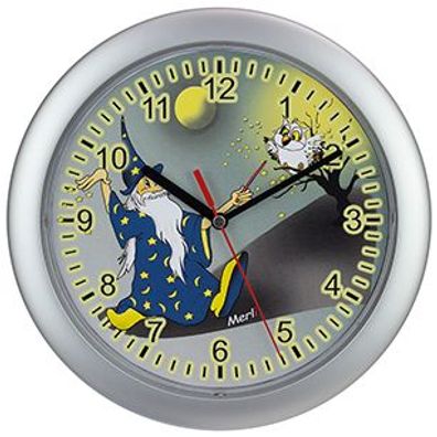 Kinderwanduhr – Zauberer-Motiv – ABS-Gehäuse – Plastikglas – Geräuschlos – Ø 25 cm