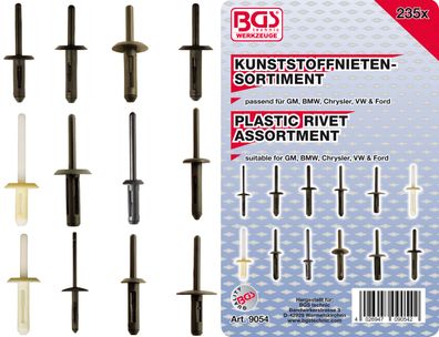 Kunststoffnieten-Sortiment | für GM, BMW, Chrysler, VW, Ford | 235-tlg. BGS