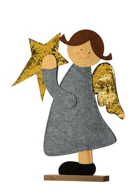 Gilde Engel "Anna" auf Base) grau/natur/gold H= 74,0 cm 24631