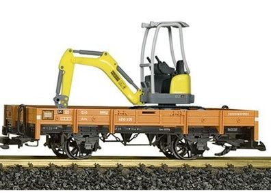 LGB 70403.4 Niederbordwagen beladen mit Bagger aus S Spur 2m