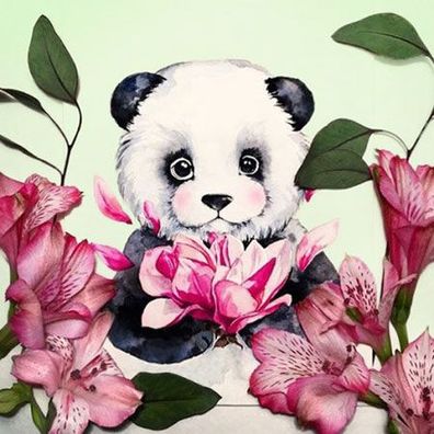 Panda und Blumen