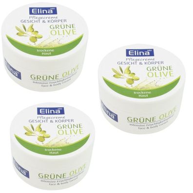 3St. x150 ml Elina Olive Hautpflegecreme 150 ml für trocknete Haut