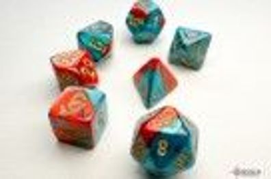 Gemini Mini-Polyhedral Red-Teal/gold 7-Die Set