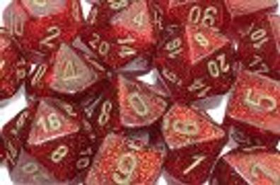 Glitter Mini-Polyhedral Ruby Red/gold 7-Die Set 