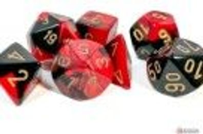 Gemini Mini-Polyhedral Black-Red/gold 7-Die Set