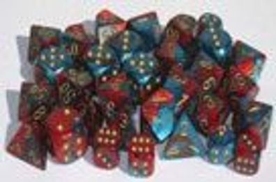 Gemini™ Red-Teal w/gold 16mm d6 Dice Block (12 d6)