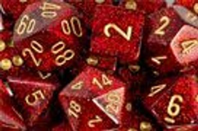 Glitter Ruby 12mm d6 gold Dice Block (36 dice)