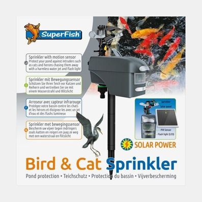 SuperFish Vogel & Katzensprinkler zur Abwehr für den Koiteich Gartenteich Solar