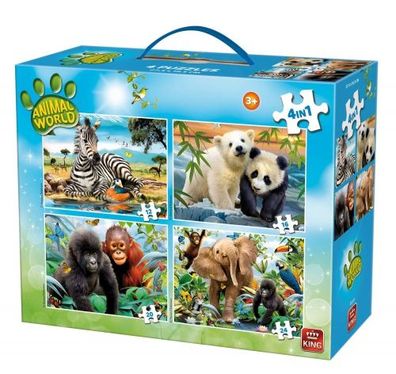 King - Puzzle 4 In 1 Animal World Carry Case - King - (Spielwaren / Puzzle)