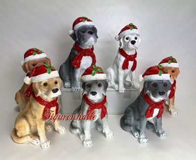 Labrador Französische Bulldogge Hund Figur Statue Skulptur Weihnachtsmann Nikolaus