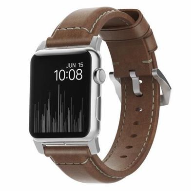 Nomad Strap Traditional Leather für Apple Watch 42/44/45/49 mm (Conn. Silber) Braun