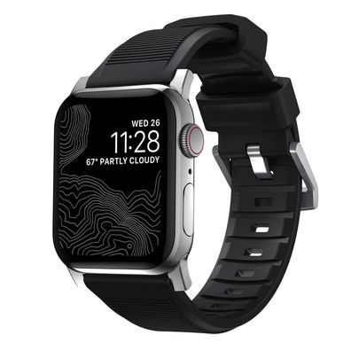 Nomad Strap Rugged V2 Armband (Conn. Silber) für Apple Watch 49/45/44/42mm - Schwarz