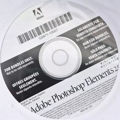 ADOBE Photoshop Elements 2.0 CD-ROM Computer PC Software