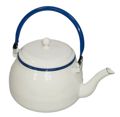 Emaille Wasserkessel, Teekessel, Wasserkocher, Koch-Kessel weiß- blau 2 Liter