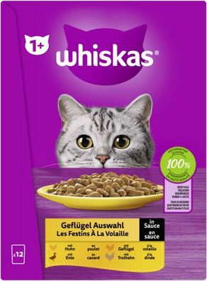 Whiskas 1+ Geflügel Auswahl Sauce 12x85gP