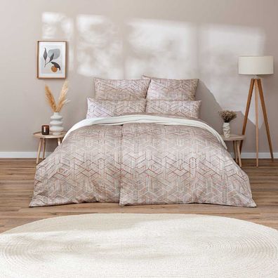 Estella Mako-Satin Bettwäsche 155x220 Joaquin terracotta Rauten natur 7909-370