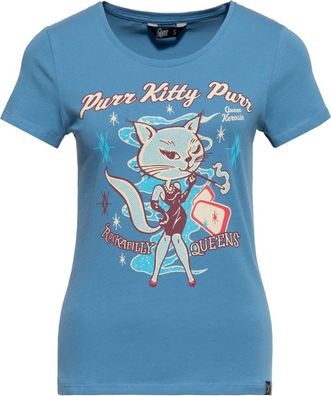 Queen Kerosin Damen Print T-Shirt "Purr Kity Purr" QKI31004