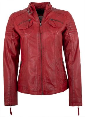 7eleven - Damen Lederjacke Bikerjacke Lammnappa rot