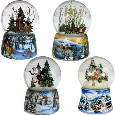 Luxus Schneekugel mit Spieluhr Landschaft drehend Melodie Schnee Winter NEU Glas