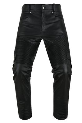 Herren Motorrad Rindsleder Hose Biker Lederhose 6 Pocket Cargo Biker Trousers