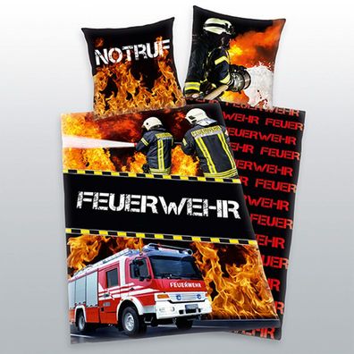 Bettwäsche "Notruf Feuerwehr" mit Reißverschluss