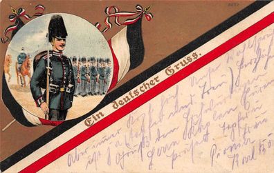 1. WK Patriotika Ein deutscher Gruss Hanau 1913 Soldat mit Pickelhaube