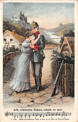 Ach, schönster Schatz, erlaub es mir. mit Soldat Patriotika Postkarte AK 1915