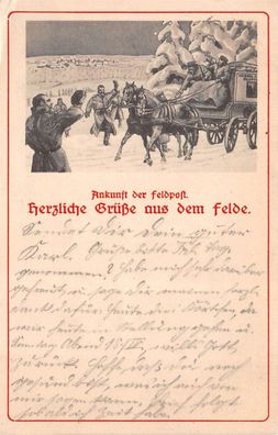 Ankunft der Feldpost Herzliche Grüße aus dem Felde Patriotika Feldpostkarte 1915