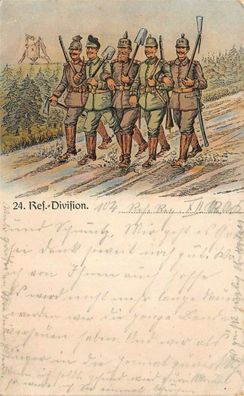 24. Reserve. Division beim Marsch Patriotika Postkarte AK 1915