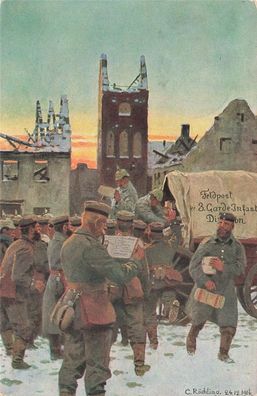 Ankunft der Liebesgaben Feldpost Rotkreuz Patriotika Postkarte AK 1916