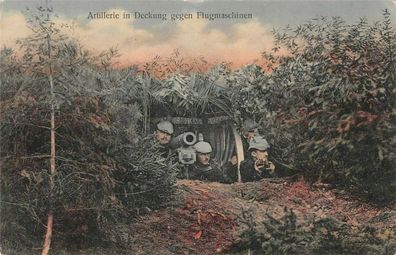 Artillerie in Deckung gegen Flugmaschinen Das Deutsche Herr Patriotika AK 1915