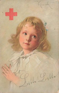 Bitte! Bitte! Portrait Mädchen Rotkreuz Patriotika Postkarte AK 1915