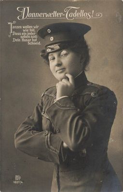 Donnerwetter Tadellos! Fräulein Feldgrau Patriotika Postkarte AK 1910