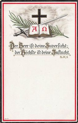 Der Herr ist deine Zuversicht mit Schwert und Kreuz Patriotika Postkarte AK 1916