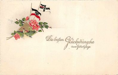 Die besten Glückwünsche zum Geburtstage Patriotika Postkarte mit Prägung AK 1917